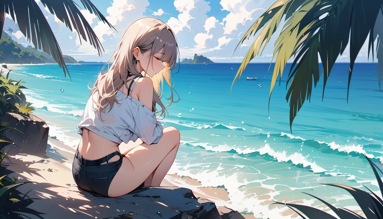 (masterpiece, Highest quality:1.2), 1 Girl, alone,Eyes open,relaxing,Tropical atmosphere,Ocean