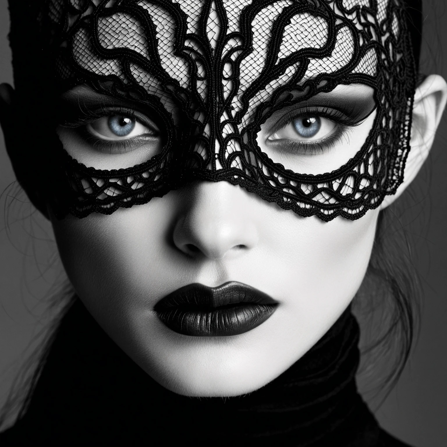 Detailed fashion photography, (Supermodel:1.1) , Super detailed, She is wearing fashion clothes in analytical art fashion style, Rayon mask, Ilford HP5, Selective focus, Blue fine eyes, Natural skin texture, designer:Jeanloup Sieff, BW, Sulky