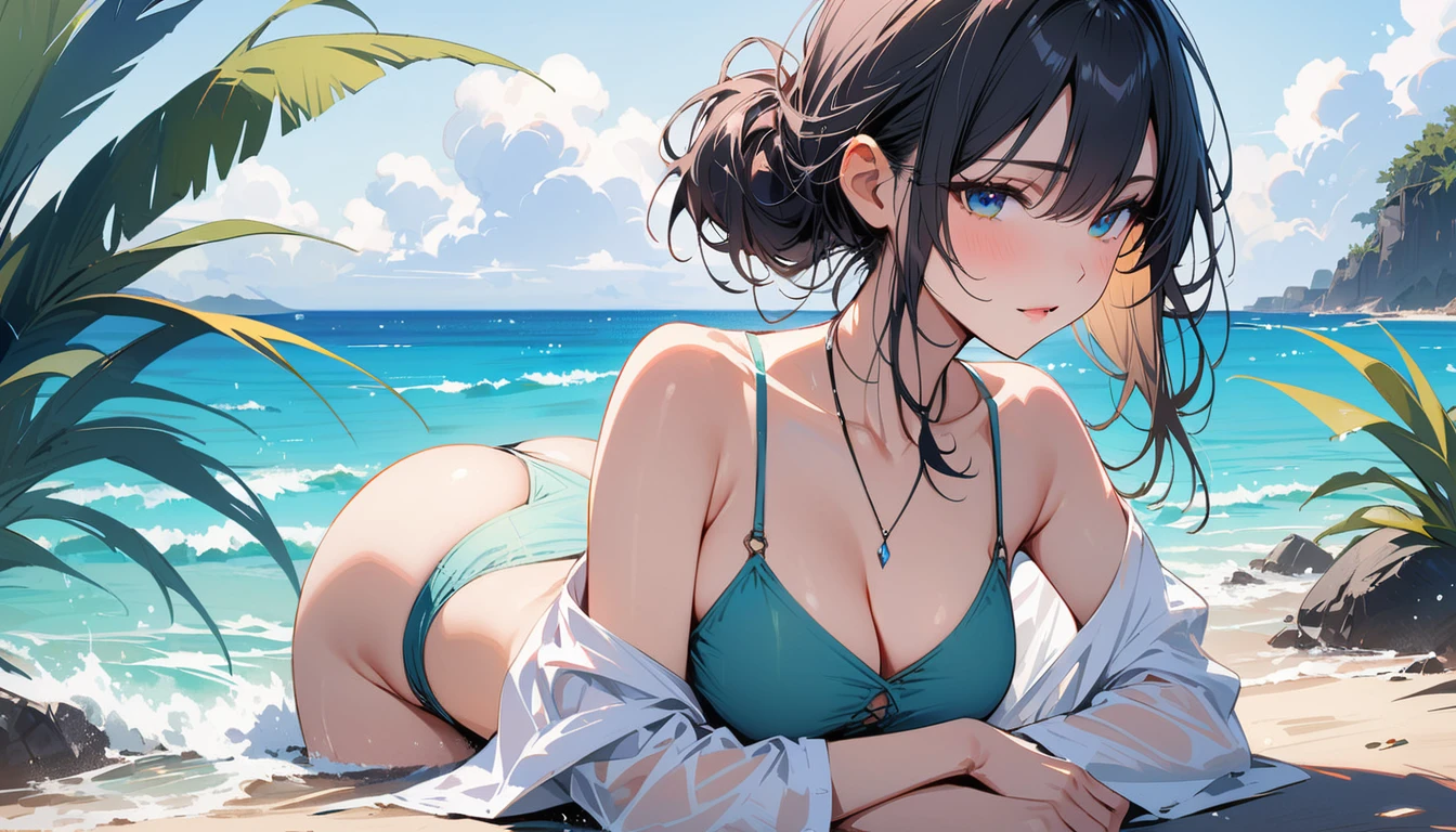 (masterpiece, Highest quality:1.2), 1 Girl, alone,Eyes open,relaxing,Tropical atmosphere,Ocean