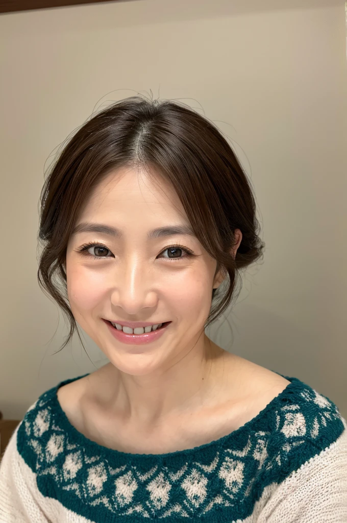 ((Highest quality)), ((masterpiece)), (detailed), Japanese, 30 years old, Beauty, front,Above chest、smile, Nagoya,Facial wrinkles,Natural Photography,part-time job