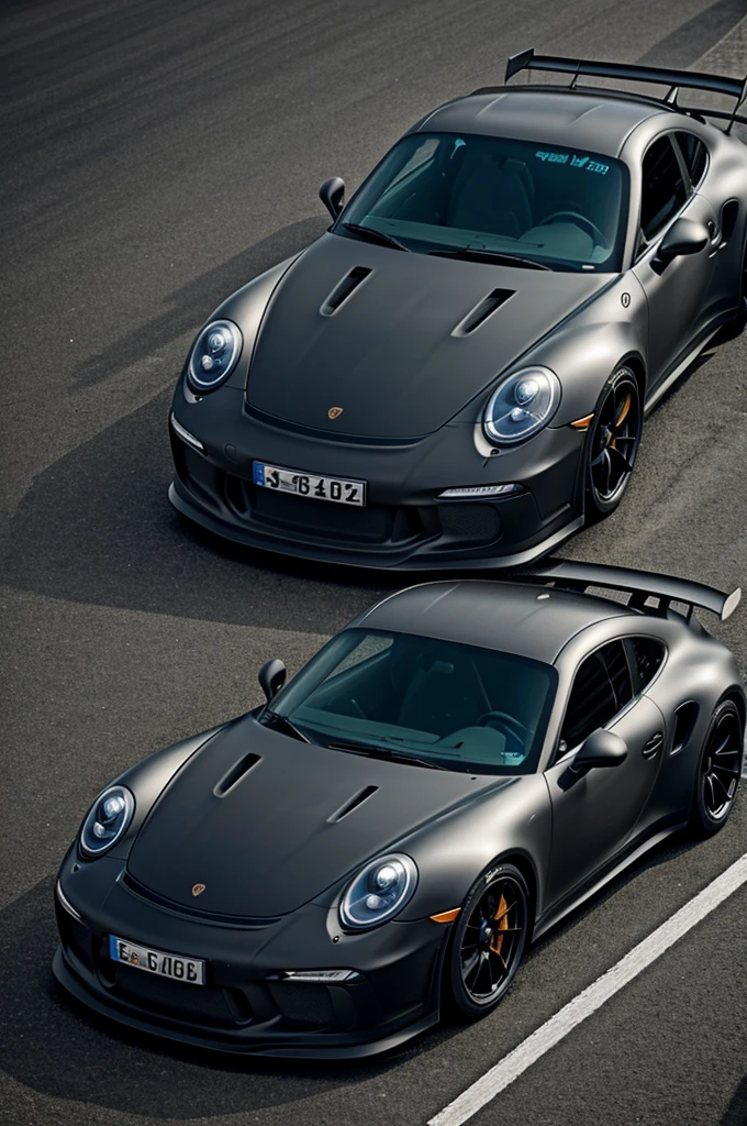 matte black porsche 911 gt3 on black background