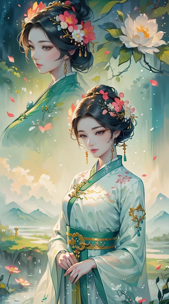 a beautiful goddess of guixiang flower, wearing a detailed ancient chinese hanfu dress, detailed jewelry, standing in a lush flower garden landscape, (best quality,4k,8k,highres,masterpiece:1.2),ultra-detailed,(realistic,photorealistic,photo-realistic:1.37),extremely detailed CG Unity 8K wallpaper, (one color:1.2),(inspiration:1.1),pure,elegant