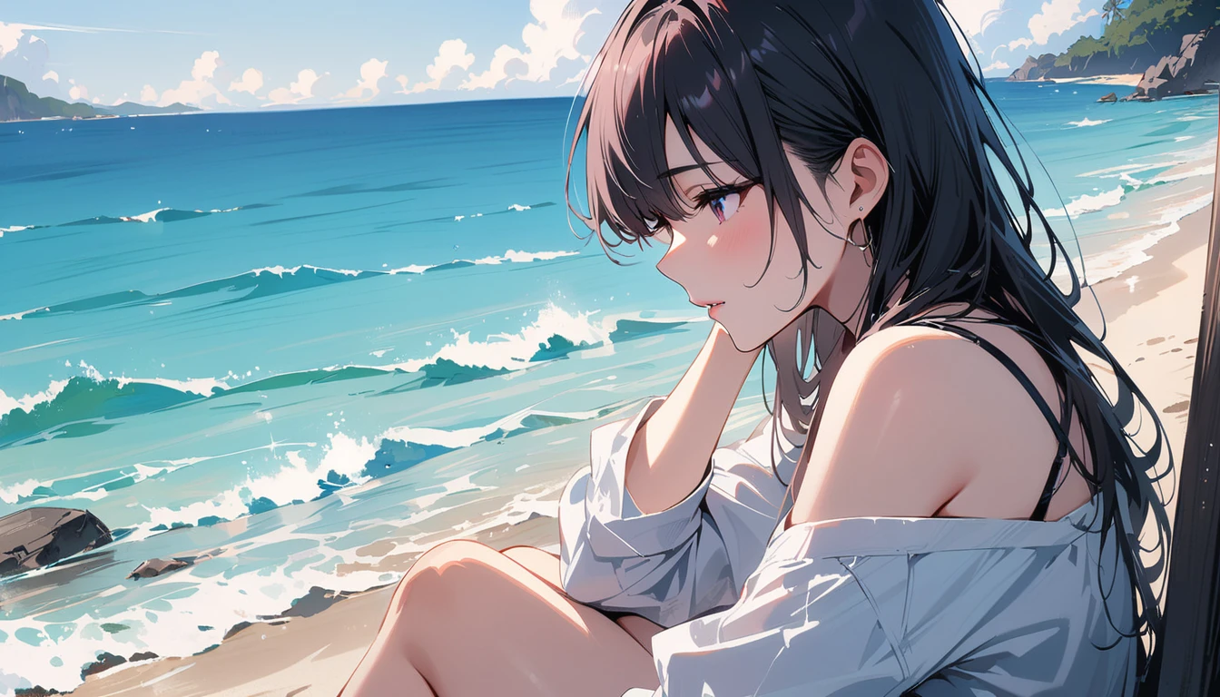 (masterpiece, Highest quality:1.2), 1 Girl, alone,Eyes open,relaxing,Tropical atmosphere,Ocean