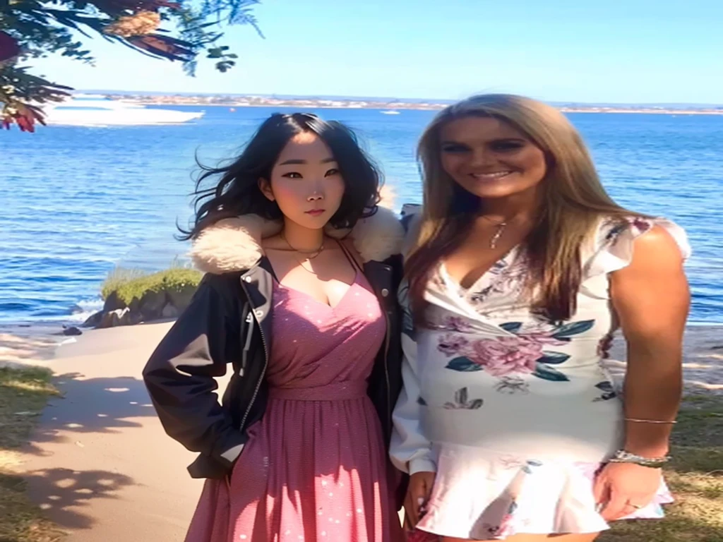 two women standing next to each other near a body of water, profile pic, brooke ashling, post, jodie bateman, two girls, standing near the beach, beautiful surroundings, photo taken in 2018, kimberly asstyn, photo taken in 2 0 2 0, 30 years old woman, 320 years old asian woman, two women