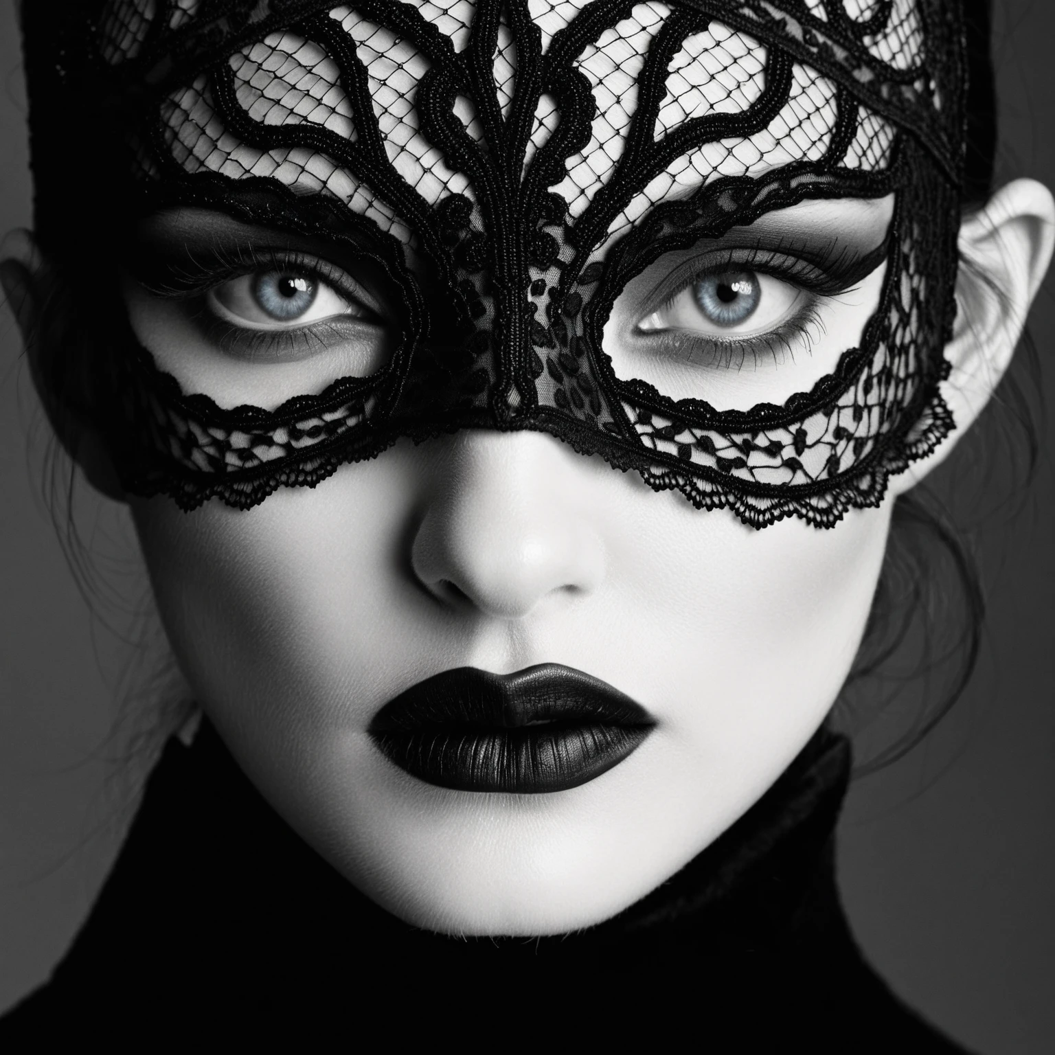 Detailed fashion photography, (Supermodel:1.1) , Super detailed, She is wearing fashion clothes in analytical art fashion style, Rayon mask, Ilford HP5, Selective focus, Blue fine eyes, Natural skin texture, designer:Jeanloup Sieff, BW, Sulky