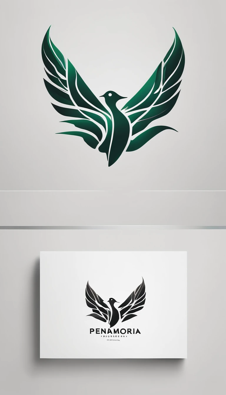 A minimal, modern, simple, cinematic logo design for the brand “Penamemoria". Create a modern, minimalistic, high-quality, logo of a feather-bird