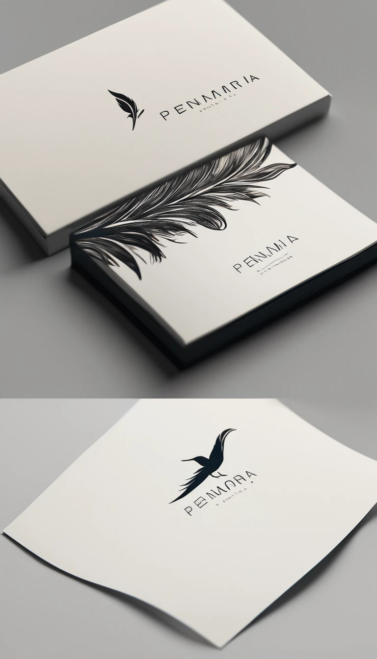 A minimal, modern, simple, cinematic logo design for the brand “Penamemoria". Create a modern, minimalistic, high-quality, logo of a feather-bird