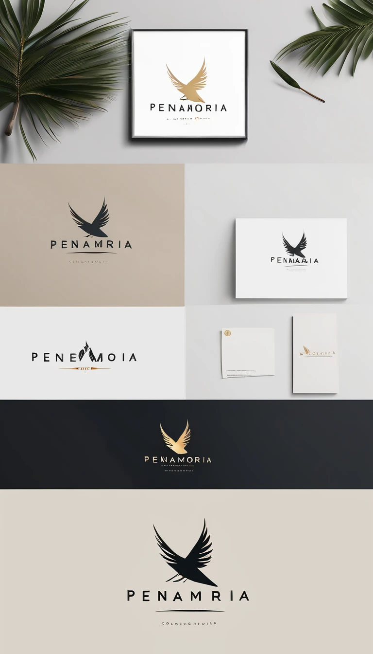 A minimal, modern, simple, cinematic logo design for the brand “Penamemoria". Create a modern, minimalistic, high-quality, logo of a feather-bird