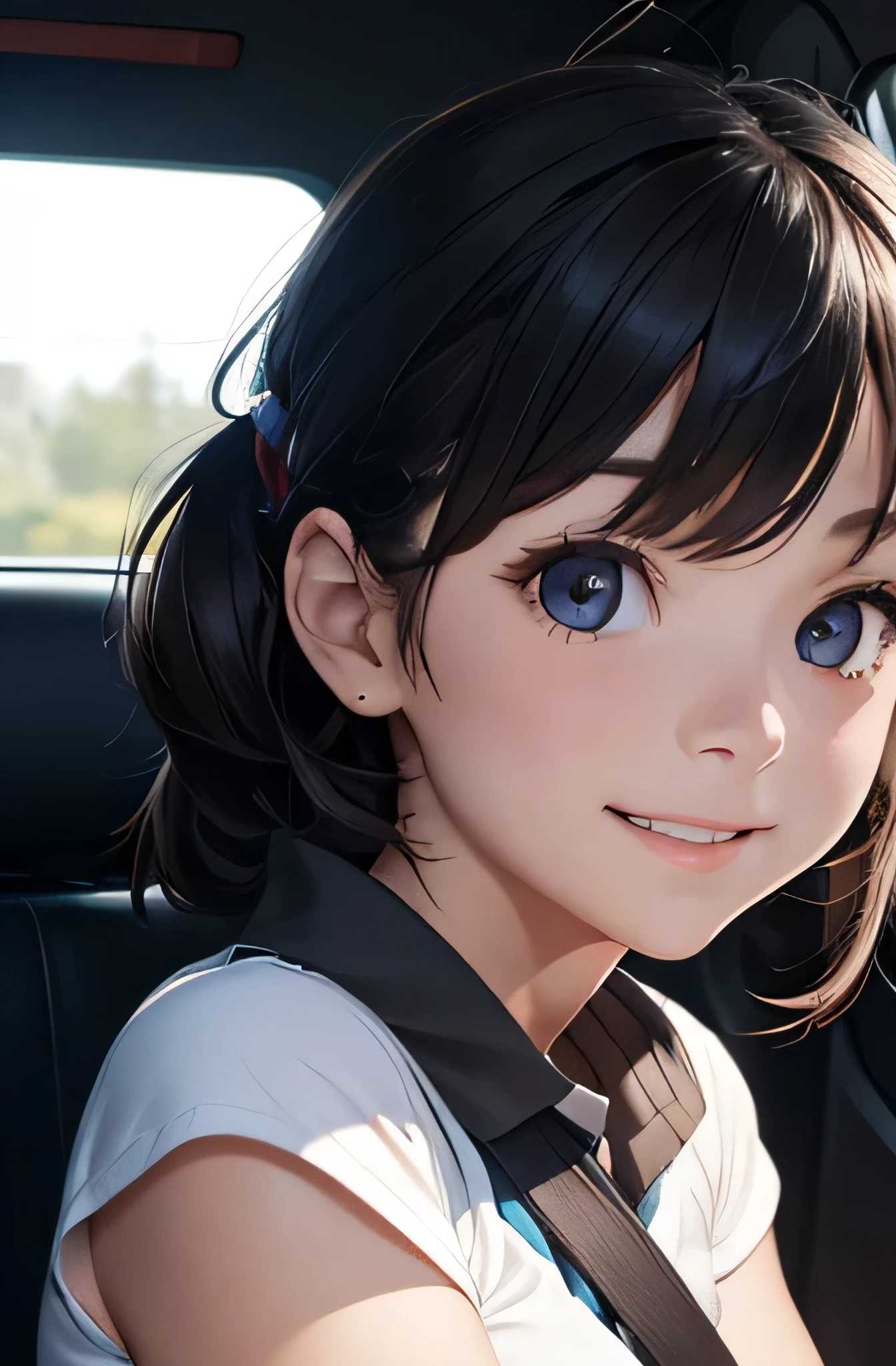 Girl in combat uniform,summer,Short sleeve,Drive a convertible,smile,8K, Highest quality, masterpiece