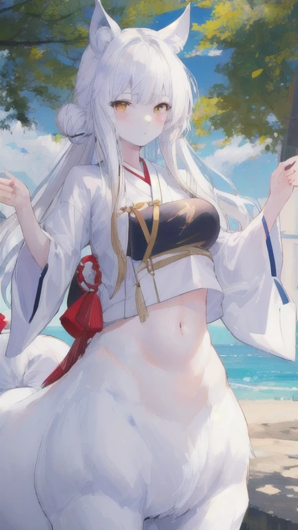 (best quality, masterpiece), 1 girl, centaur, It takes, White skin, Japanese , exposing the abdomen,belly on t-shirt, 아름다운 소녀 perfect wolf photo, perfect wolf photo