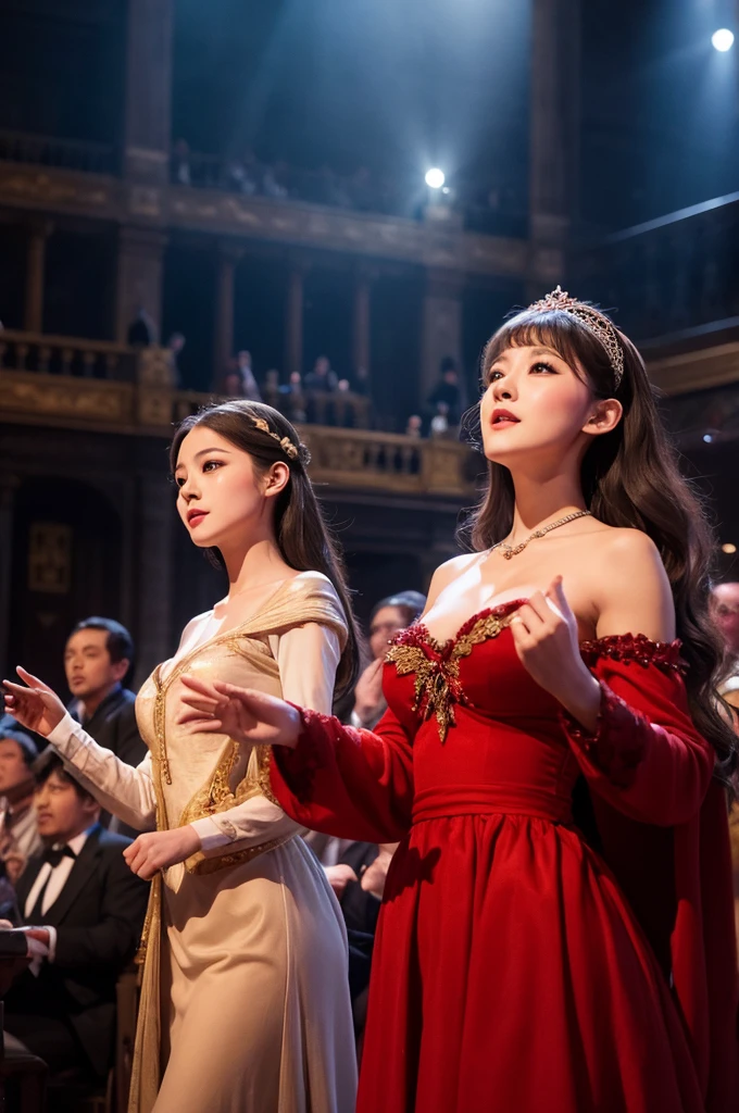 middle ages。On the stage of the Paris Opera、Beautiful singing prima donna。Applause erupts from the audience.。