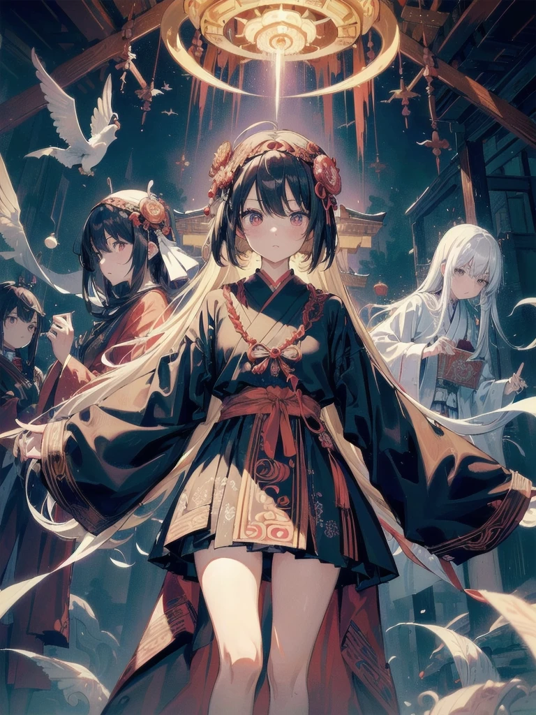 (masutepiece, of the highest quality, Best Quality, official arts, Beautiful and aesthetic:1.2), (1girl in:1.3), (s fractal art:1.3),ritualistic、Birth、Face concealment、mask、Daoism、curse、curse、apparition、Complaining、ghosts、Creepy Exorcism Tag