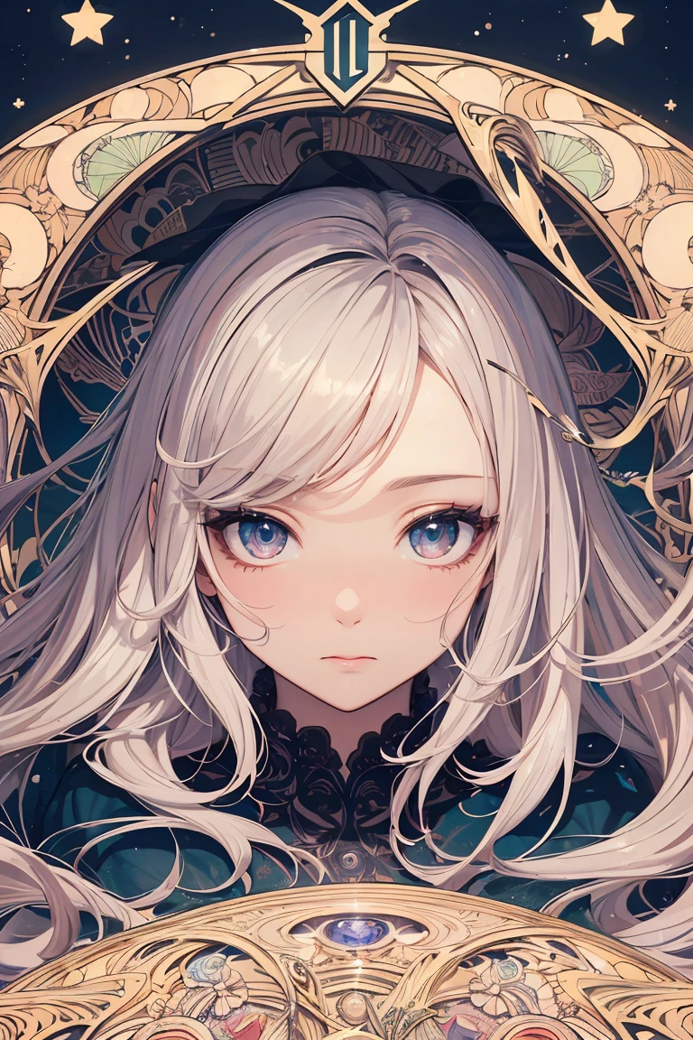 masterpiece, absurdres, best quality, ultra detailed, high Resolution, detailed illustration, bright colour, (extremely beautiful detailed face and eyes, Delicate beautiful face, 1 girl, cute face:1.3), (magenta eyes:1.1), sparkling eyes, big eyes, big breasts, (perky breasts:1.1), (pointy breasts:1.1), medium hips, glamorous body, white skin, BREAK, long bob cut, (blonde hair:0.8), messy hair, detailed hair, shiny hair, BREAK (undressed, witch:1.3), perfect lighting, (embarrassed:1.3), (ecstasy, vulgarity:1.5), (trembling:0.8), (art nouveau:1.3), (Zentangle:1.2), 
