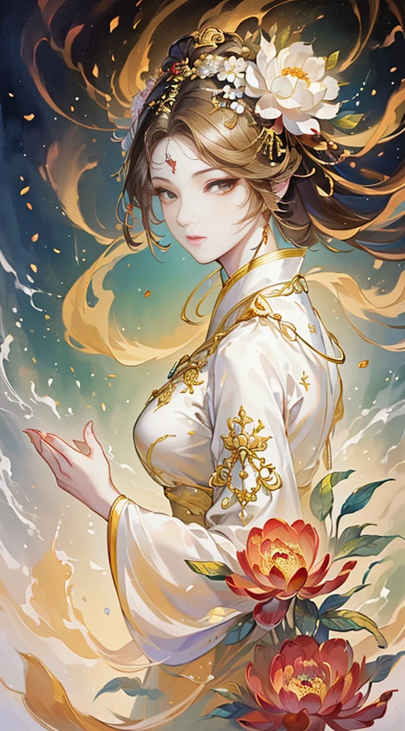 a beautiful goddess of guixiang flower, wearing a detailed ancient chinese hanfu dress, detailed jewelry, standing in a lush flower garden landscape, (best quality,4k,8k,highres,masterpiece:1.2),ultra-detailed,(realistic,photorealistic,photo-realistic:1.37),extremely detailed CG Unity 8K wallpaper, (one color:1.2),(inspiration:1.1),pure,elegant