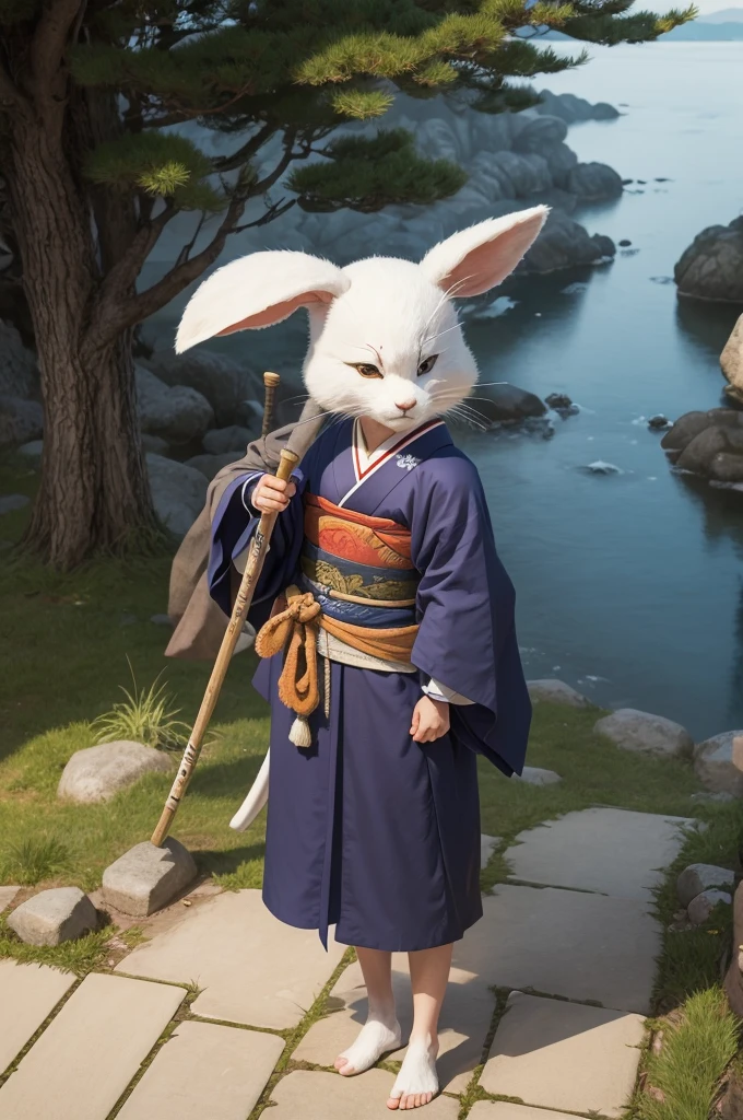 Harengon, ronin, style Usagi Yojimbo, kimono, haramaki, dnd art, japan feudo