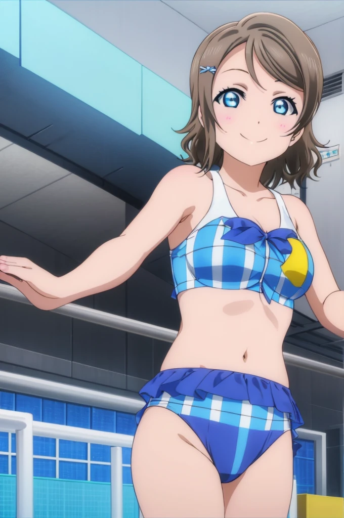 (((pixel-perfect, detail-perfect))), solo, 1girl, you watanabe, eyes azzur, smile, bikini, pool, armpit, big filesize, ultra High Qality