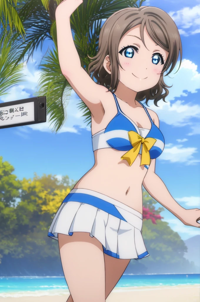 (((pixel-perfect, detail-perfect))), solo, 1girl, you watanabe, eyes azzur, smile, bikini, summer beach, armpit, big filesize, ultra High Qality