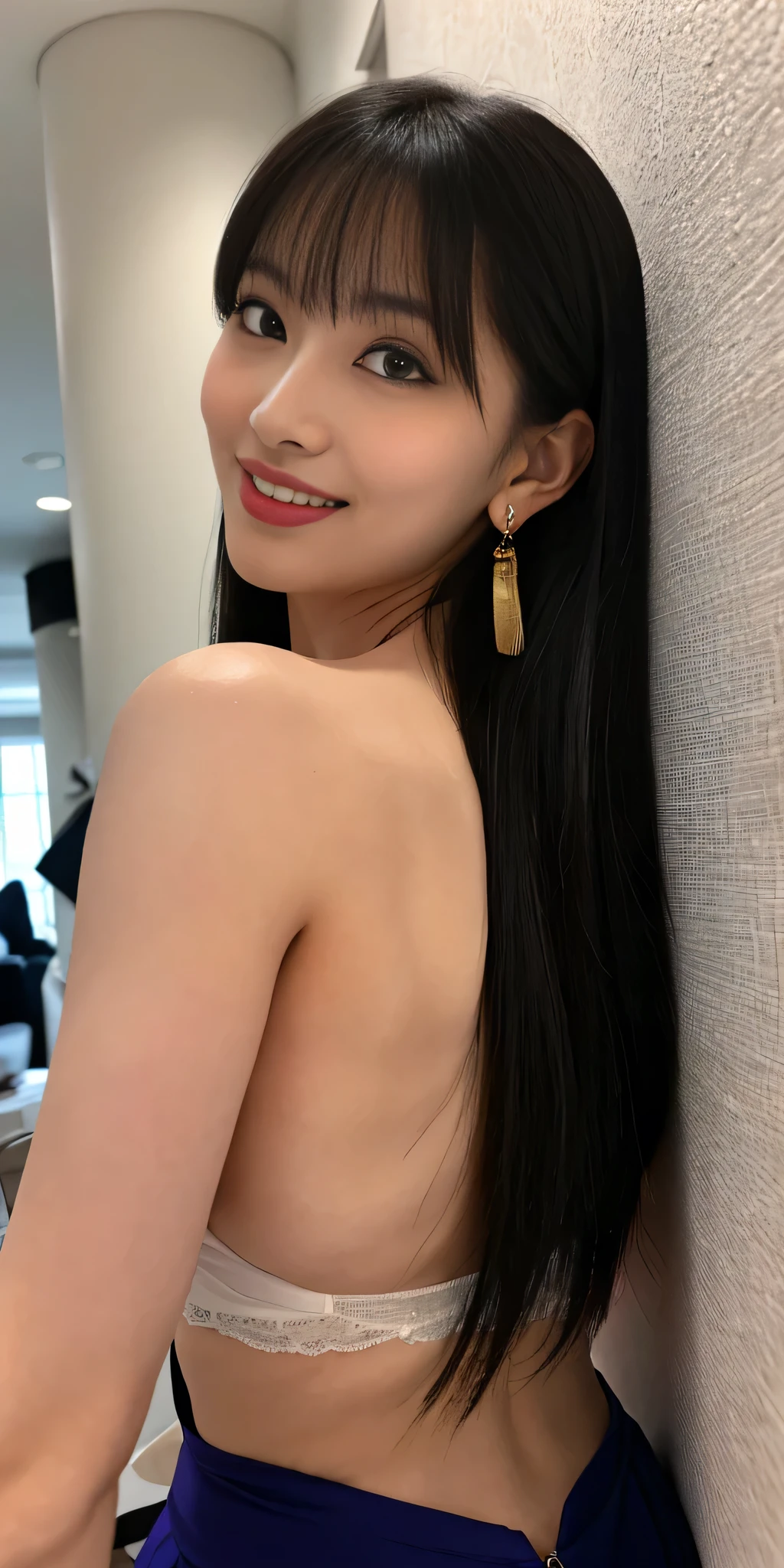 (Surreal), (Awareness-raising), (High resolution), (8K), (Very detailed), Raw quality, (The best Awareness-raisingneautiful detailed eyes), (Highest quality), (Ultra-detailed), (masterpiece:1.25), (wall-), (Detailed face), (Beautiful smile)、(Intensely expression)、Gradient Hair、Black Hair、Bangs with earrings、solo、(Golden ratio face)、(((ZZ Cup Big)))、(Very large !!!!), ((The only big boobs e world bigger than her face:1.5))、Natural huge breasts likt augmentatiohe ultimate glamorous body))、Gravure model looking to have sex、Elegant pose、Intenseotic seduction pose、(R-18),ng into the camera、((A very erotic and sexy wedding dress))、(((ccurate anay)))