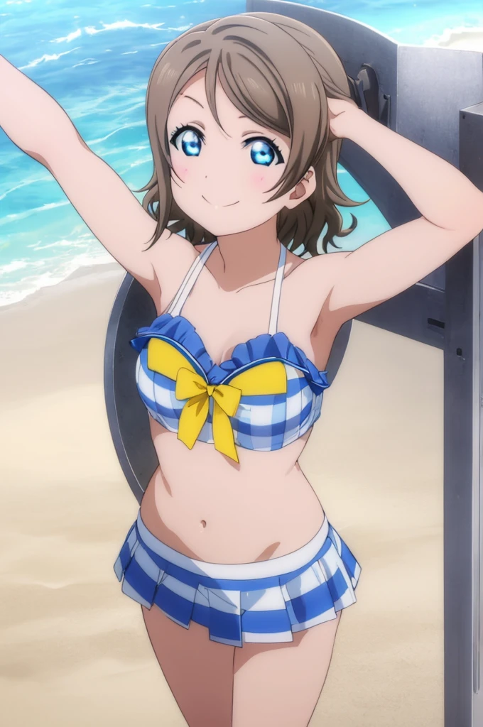 (((pixel-perfect, detail-perfect))), solo, 1girl, you watanabe, eyes azzur, smile, bikini, summer beach, armpit, big filesize, ultra High Qality
