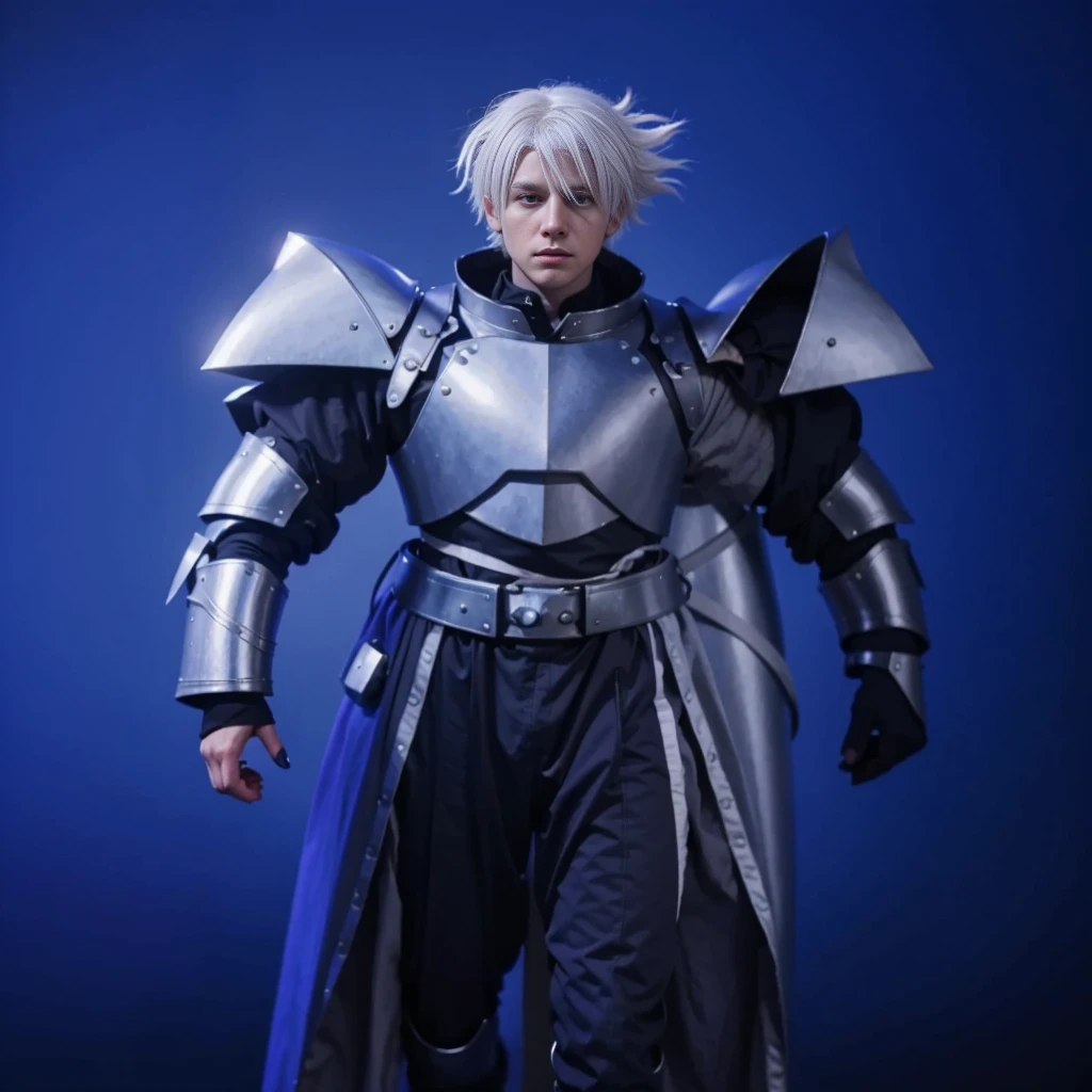 1boy,white hair, best quality, photo, 4k,looking at viewer,full body,wear armor,