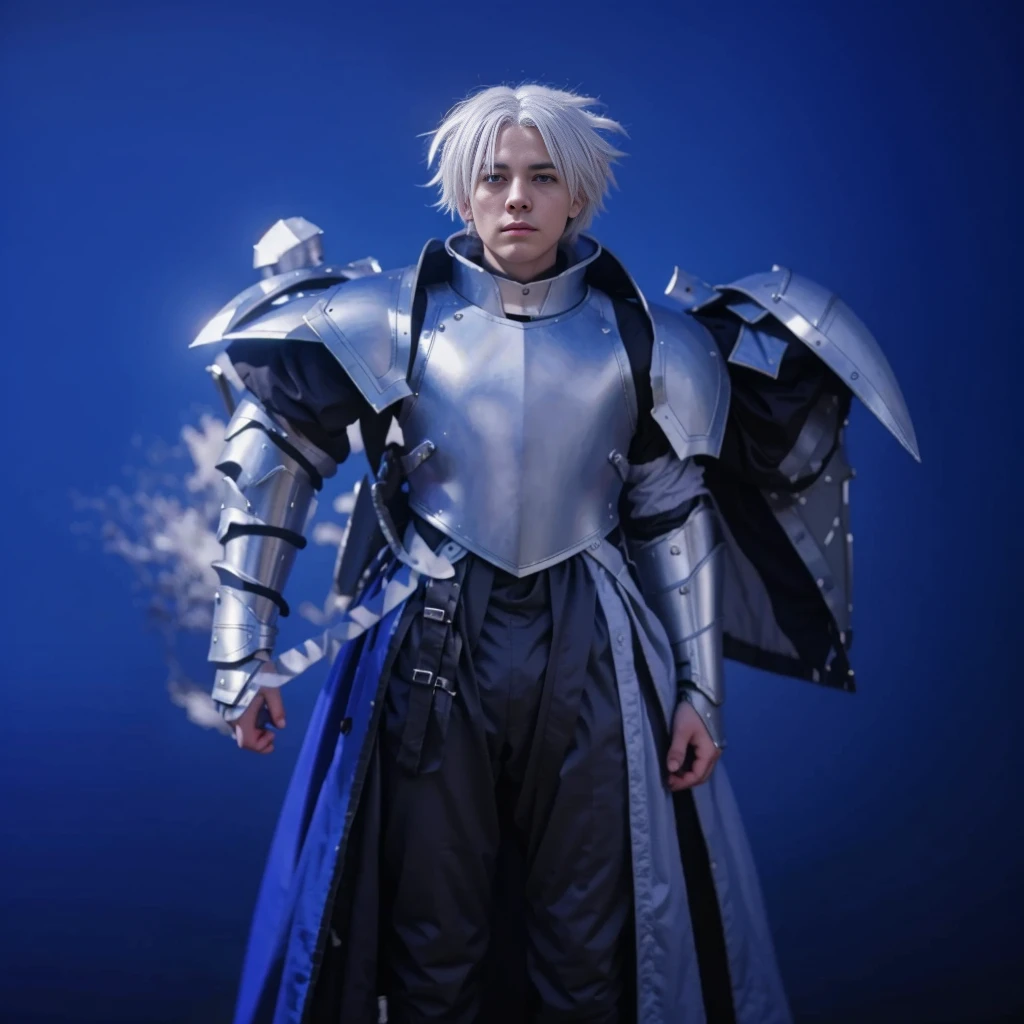 1boy,white hair, best quality, photo, 4k,looking at viewer,full body,wear armor,