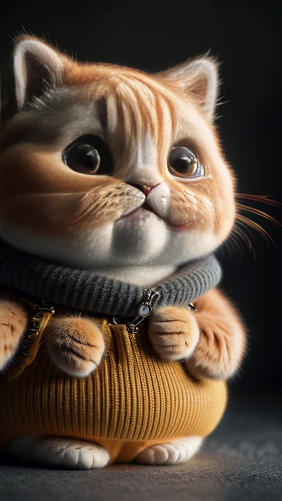 cat, orange, fat, garfield, no_human, depth_of_field, disney_style, dark_glam, glam wearing_overalls, deep shadow, (dark: 1.4), (8k, raw photo, best quality, masterpiece: 1.2), happy expression, front camera angle, full body