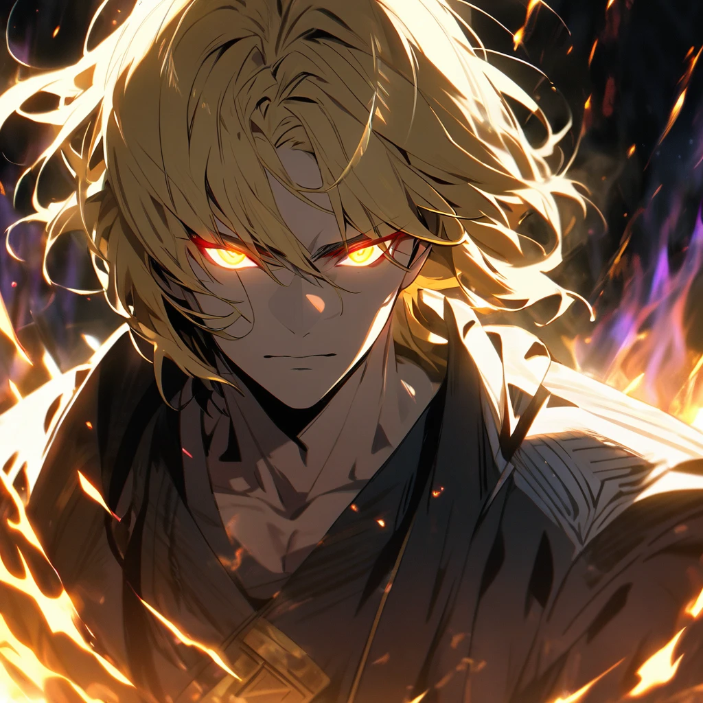 male, solo, handsome, blond hair, god, god eyes, glowing eyes, light, aura, holo, golden