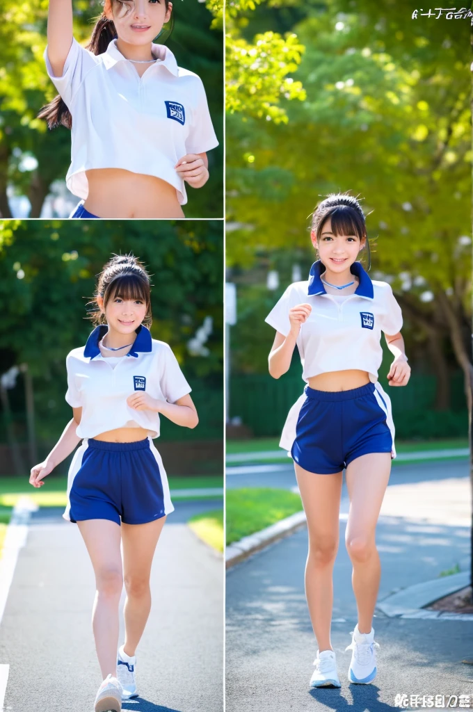 8K、Ultra Detail、フォトReal、Realistic and accurate depiction、Realistic and accurate human anatomy、High resolution、Highest quality、Japanese、Real、Ultimate Girl、Perfect figure、whole body、cute、ランダムでcuteヘアスタイル、Sportswear、Random color bloomers、Sporty girl wearing bloomers、 figure、11 years old、Gym suit、Primary school students