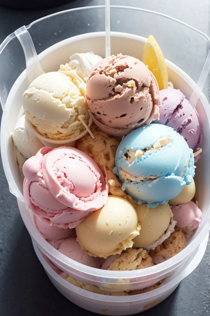 Ice cream in a plastic pot 