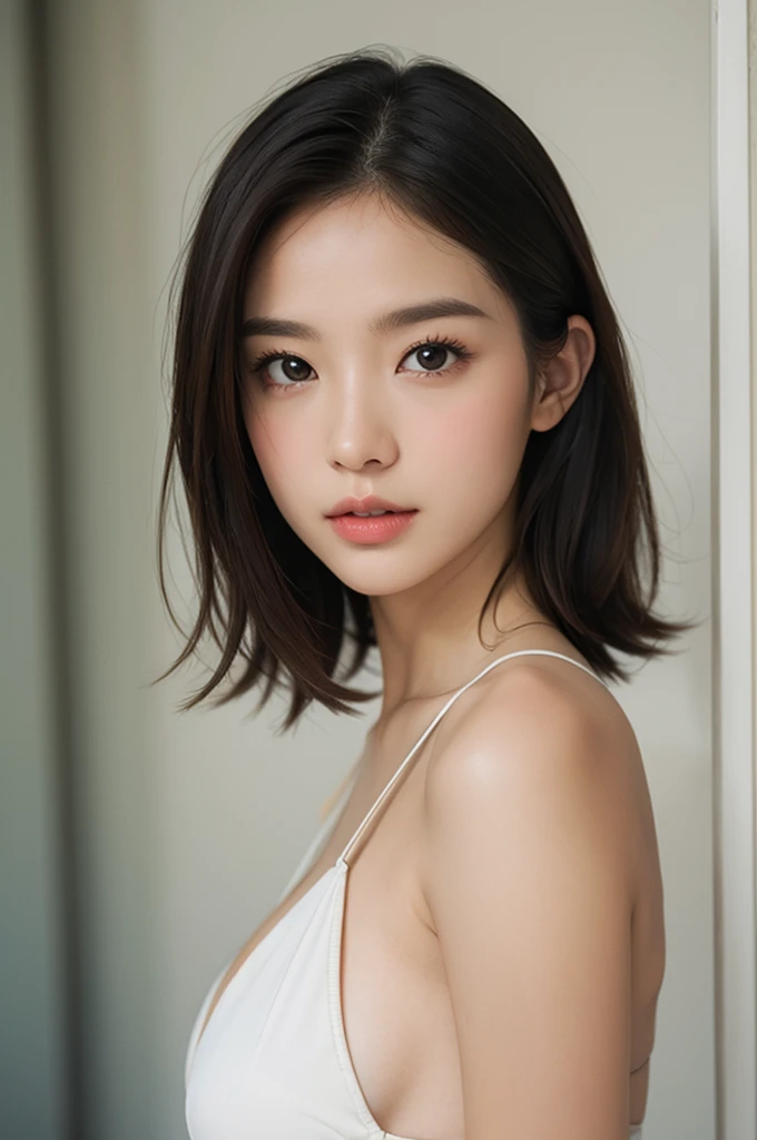 ((Highest quality)),((8K)),(Genuine)、(detailed)、(Beach)、(Bust up shot)、(Big Breasts)、Golden ratio of face to shoulder width、繊細でdetailedな鮮やかな美しい色の衣裳:1.4、Micro Bikini、Halter Neck Bikini、Glossy short bob、Glowing Skin、Japanese、beauty、Looking into the camera、Duck mouth、cute、Hehehe:1.2、Shot with a film camera、RAW shooting、#24、Genuine、フォトGenuine:1.4、Photon Mapping、Physically Based Rendering、Perfect Anatomy、detailedなデコルテ、detailedな目、detailedな二重、detailedな咬筋、detailedな鎖骨、Perfect Fingers、Finger Description、(品質 8K)、((White skin))、Avoid mascara、Hair with movement、detailedな毛穴、Natural light、detailedな描写、Blushing、Fine pores、Perfect cleavage、masterpiece、Blushing、Hair with movement、detailedな腹筋、Sparkling、Cowboy Pose、sexy、detailedな脇の下、(Big Breasts)、face closeup 、(Upper Body)、detailedな目元、