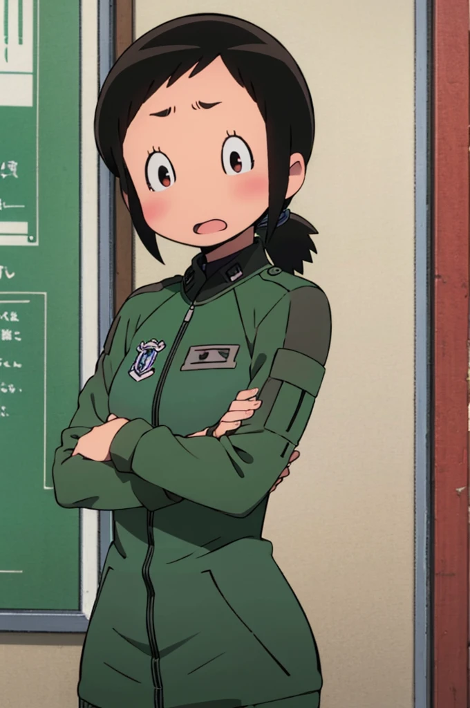 Amakasu Hisone, Blushing, Open mouth, Military uniform