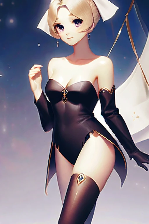 ((Лучшее качество)), ((шедевр)), (подробный), ????? anime girl in stockings with medium breasts