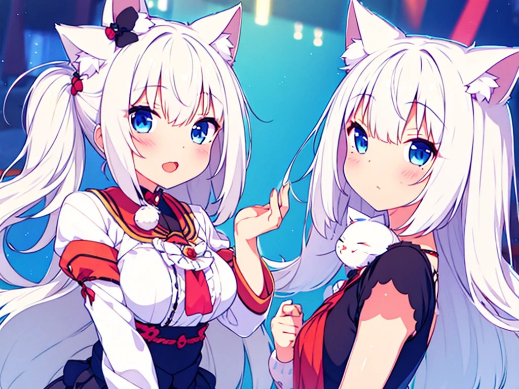 girl white hair blue eyes nekomimi