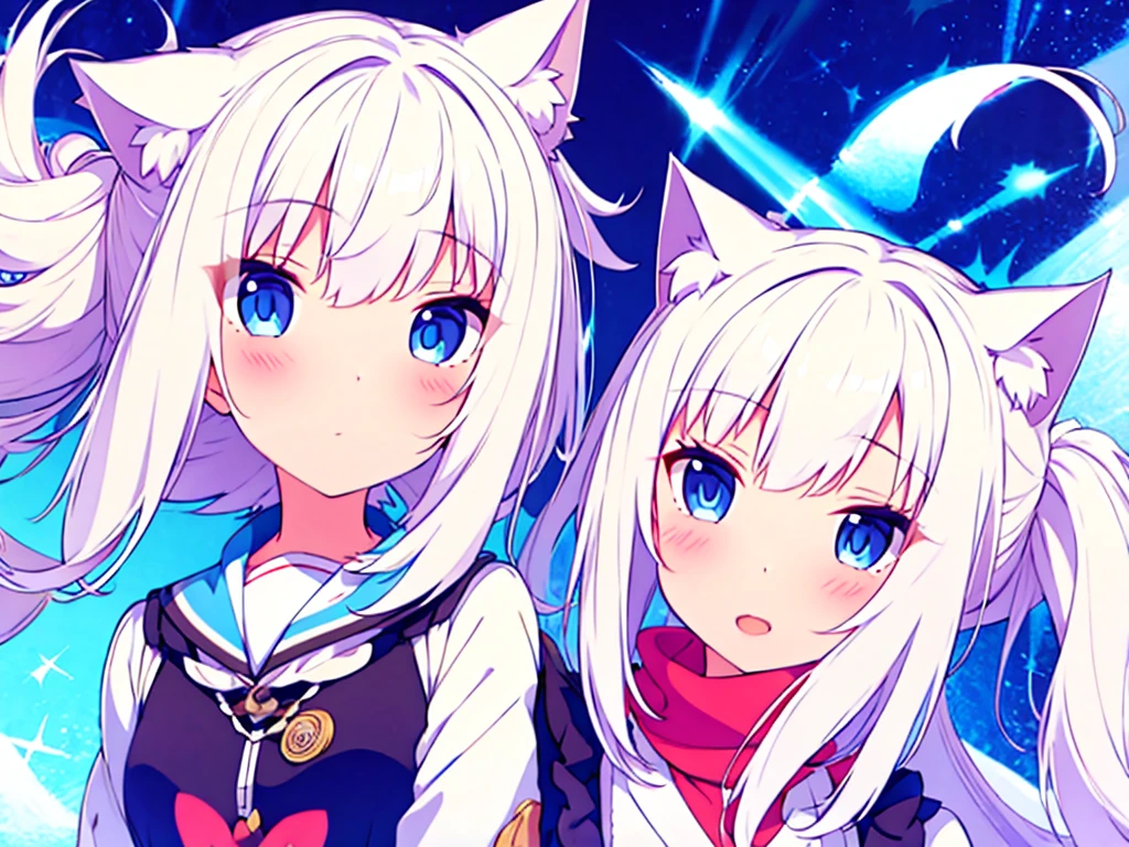 girl white hair blue eyes nekomimi