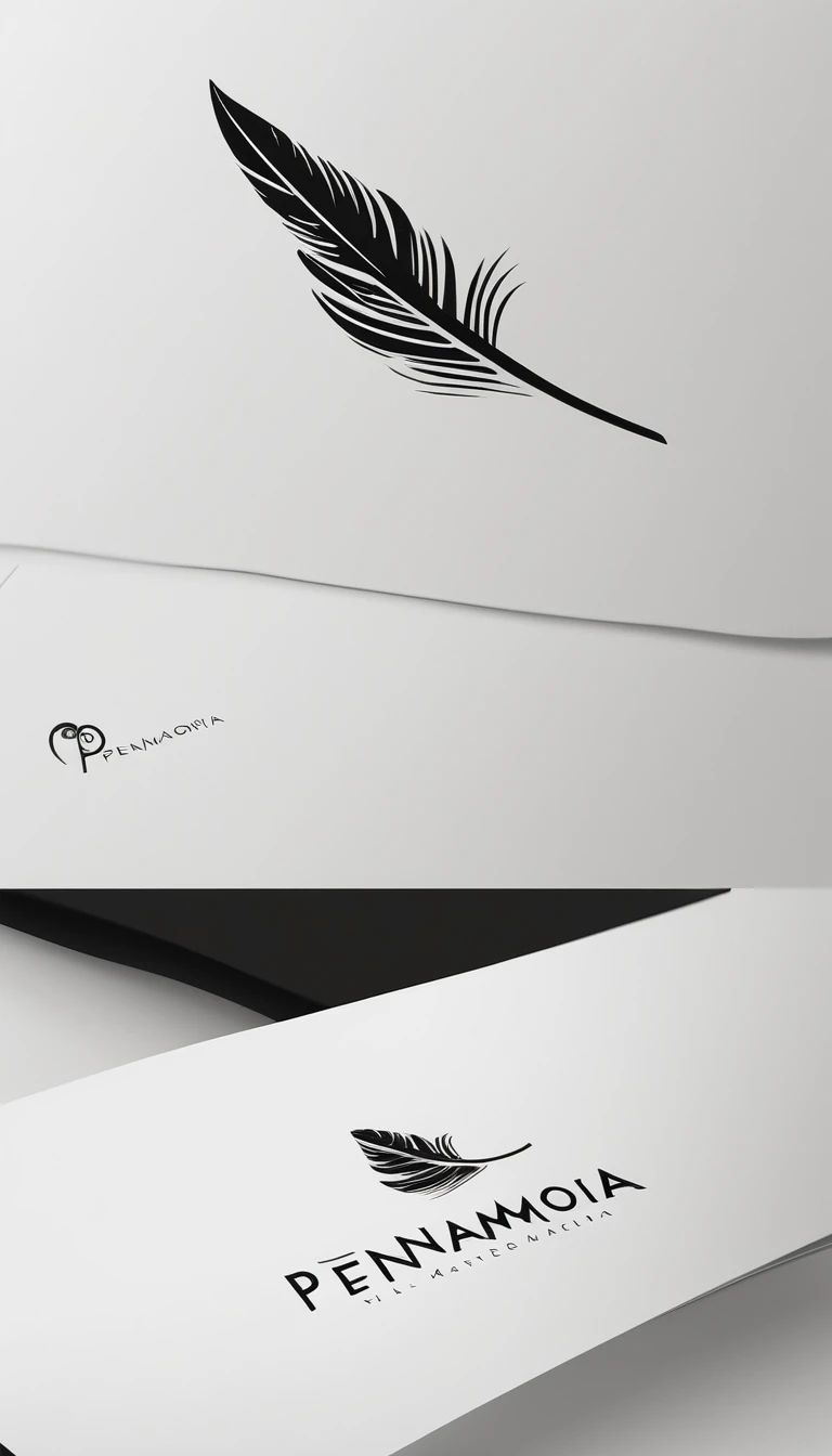 A minimal, modern, simple, cinematic logo design for the brand “Penamemoria". Create a modern, minimalistic, high-quality, logo of a feather-bird