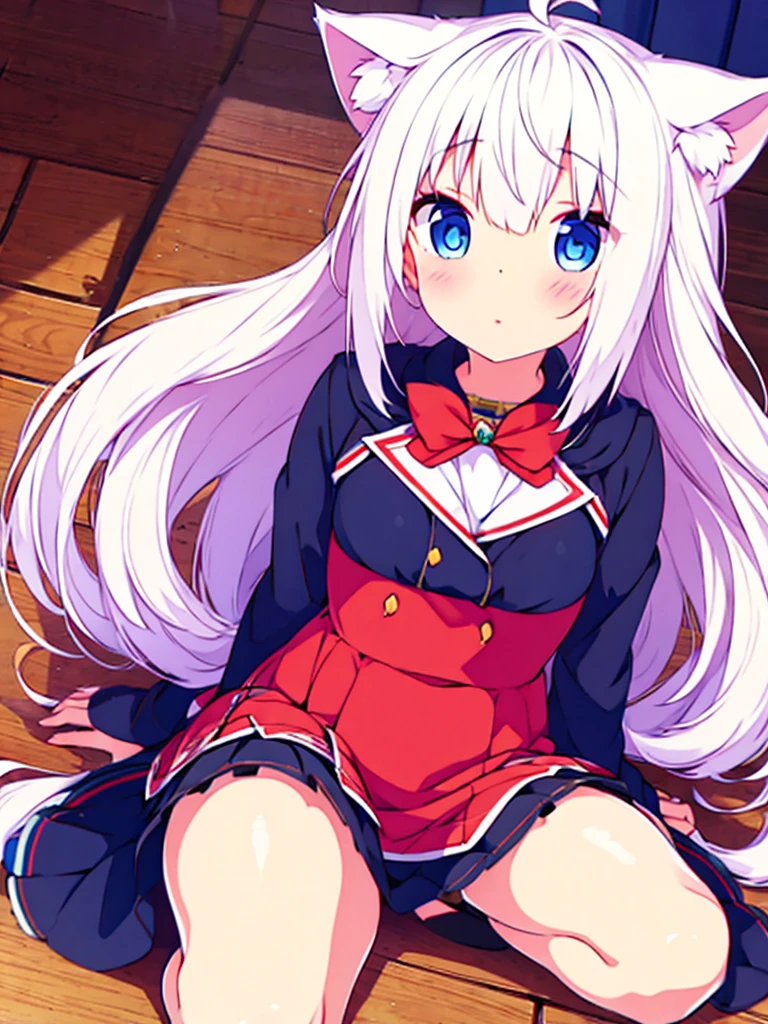 girl white hair blue eyes nekomimi