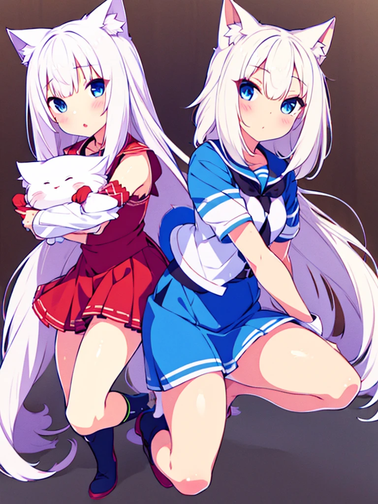 girl white hair blue eyes nekomimi