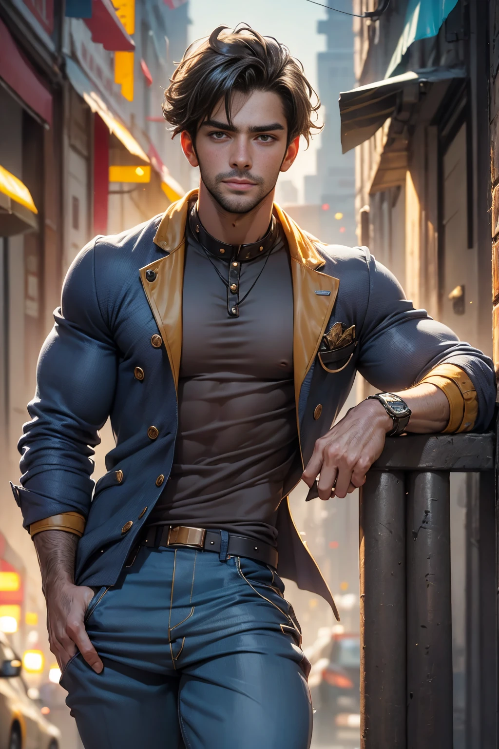 ((a handsome man, male model modern clothing, full-length portrait: 1.5)), (best quality, 4k, 8k, high resolution, masterpiece: 1.2), ultra detailed, (realistic, photorealistic, photorealistic : 1.37), HDR, UHD, studio lighting, ultra-fine painting, sharp focus, physically based rendering, extreme detailed description, professional, vivid colors, bokeh, dramatic lighting, cinematic compositing