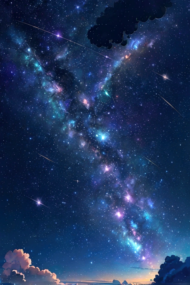 Iridescent幻想的なNight Sky、constellation, Iridescentconstellation、Iridescent空包み込まれそうな瞬間，Astronomical observation、Planetarium、Meteors、colorful，Beautiful Galaxy，wonderful景色，Night Sky，An atmosphere full of dreams and hope，masterpiece．16K, Ultra-high resolution, to be born,wonderful ,future、Iridescent、The world 30 years from now。