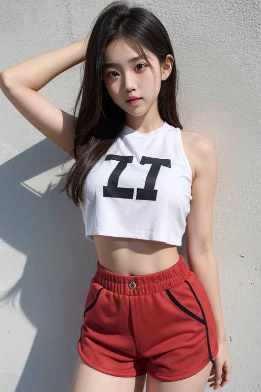 10 Years Old Kids, Beautiful Face, Korean Face, Hight 135cm, With T-Shirt, Open Shoulder, open chest, With Mini Skirt