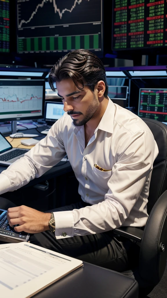 A man trading in stock market with his luxurious setup
