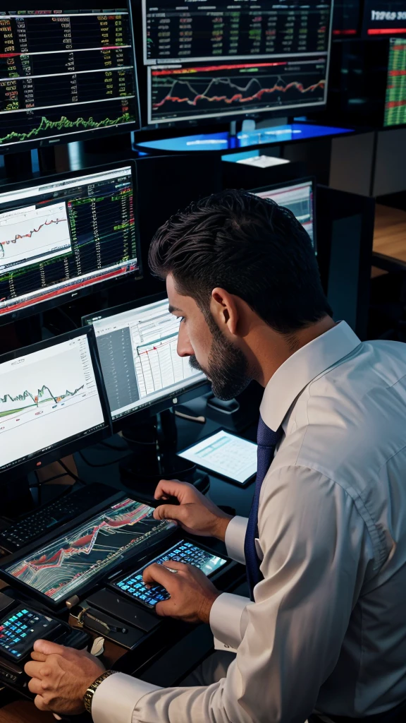A man trading in stock market with his luxurious setup