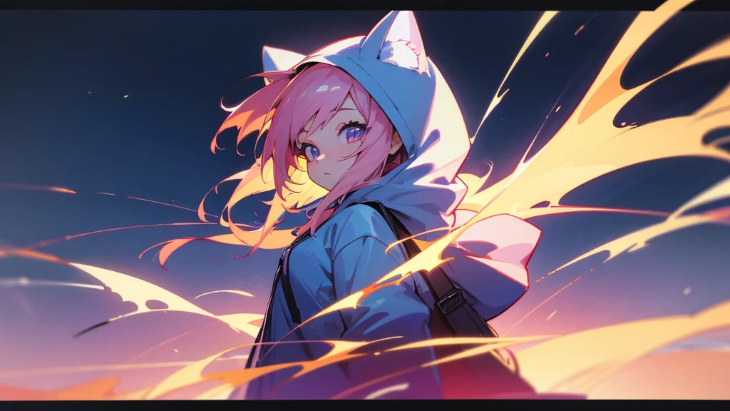 girl in the night city　Anime Style 4 k, Anime Style. 8K, Wearing a hoodie, Digital anime illustration, アニメアート壁紙 8K　4k anime wallpaper, 4K Manga Wallpapers, anime wallpaper 4k