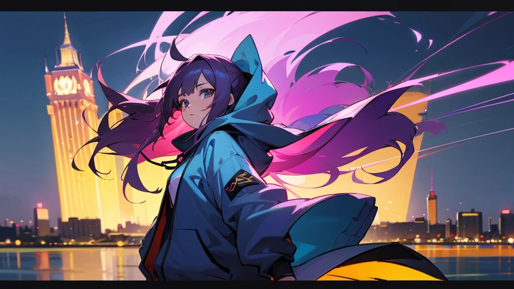 girl in the night city Anime Style 4 k, Anime Style. 8K, Wearing a hoodie, Digital anime illustration, アニメアート壁紙 8K 4k anime wallpaper, 4K Manga Wallpapers, anime wallpaper 4k