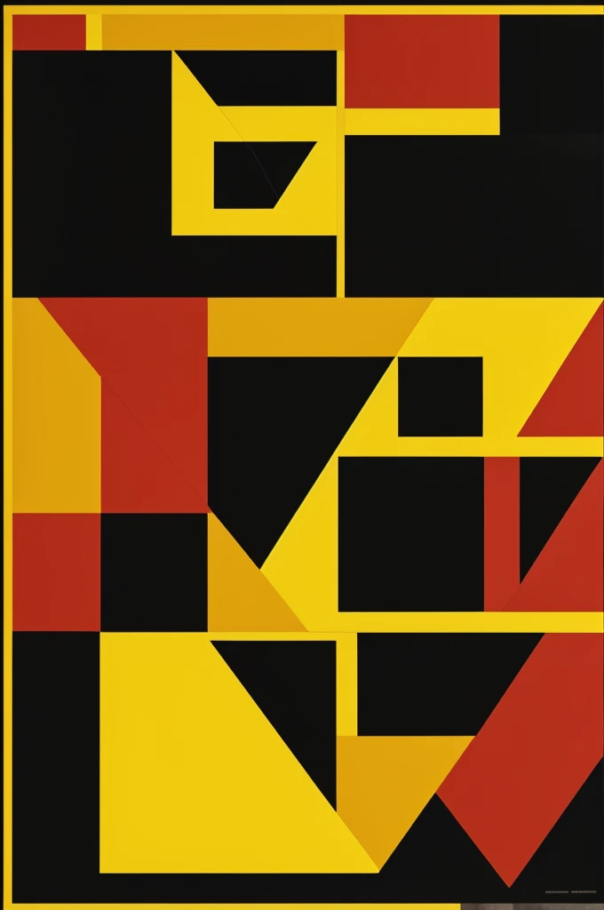 Design an arrangement of geometric shapes (circles, squares, triangles) using different color palette (yellow , red , black, and primary colors). Focus on clean lines, symmetry, and minimalistic aesthetics, reminiscent of the iconic Bauhaus movement. Imagine this as a poster for an avant-garde exhibition.