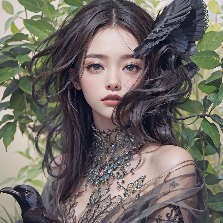 that'that'that'that'that'it's raining, cthaty、Hair flow、 ((highest qualthaty、masterpiece、8K、Best image qualthaty、Ultra-high resolution、Award-winning works)、(Accurate anatomy:1.1)、(Look at me and smile:1.1)、Shining fair skin wthath Ultra-high resolution、The most detailed face、Ultra-high resolution detailed face、Ultra-high resolutionの髪の毛、(Ultra-high resolutionの煌めく瞳:1.1)、Beautiful face drawn in every detail、ancient gothic costume , Chest to chest, tattoo, There'There is a real crow next to him.