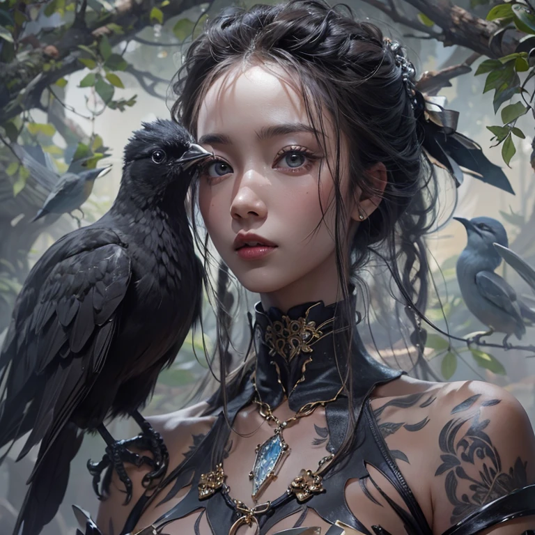 Hybrid with human female and crow、Human-like appearance、Body size complies with crows --auto --s2