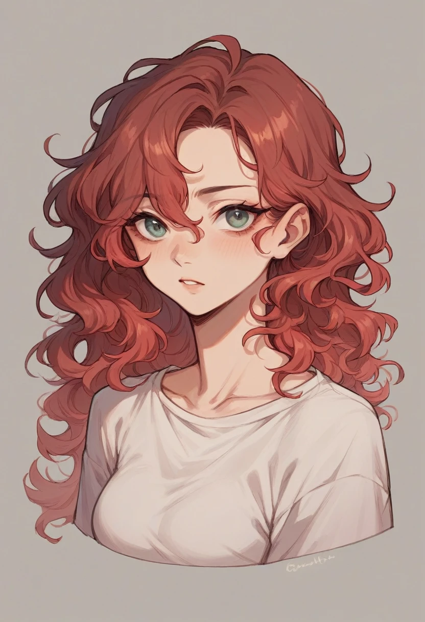 a woman with long brown wavy hair with red highlights