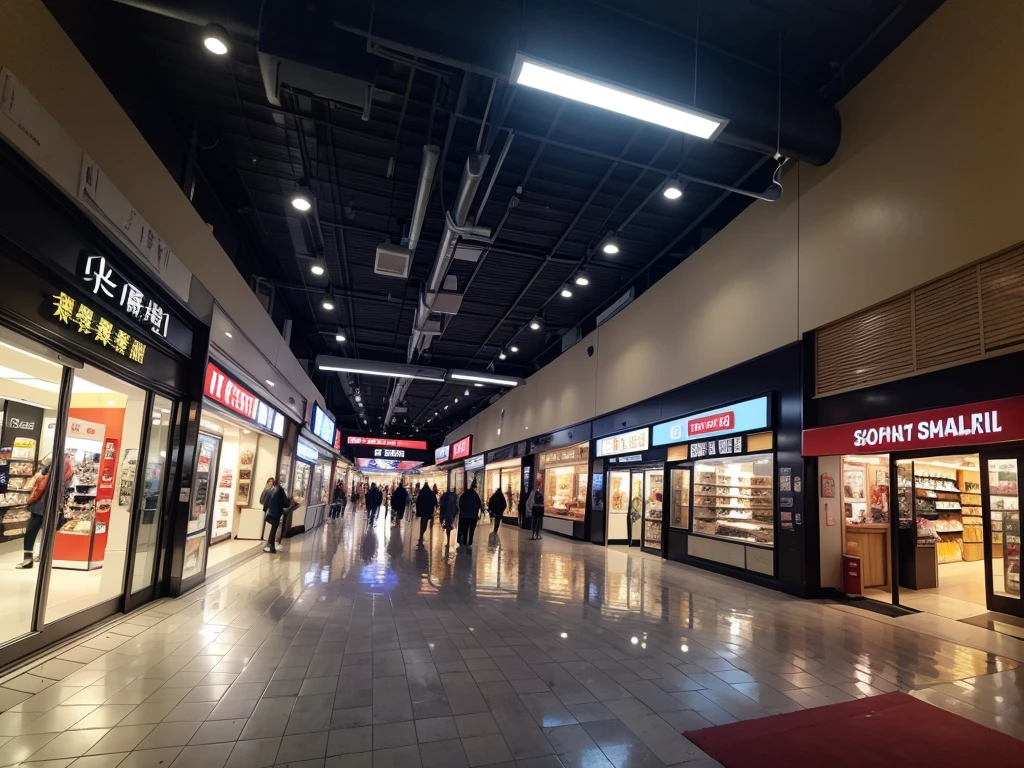 (((Masterpiece))), (high quality),Unmanned shopping mall。Daytime。Turn off all the lights。All the stores are independent and all have one floor.。There is a parking lot in front of the shopping mall。There is no car in the parking lot。Low - Angle。From a human perspective。