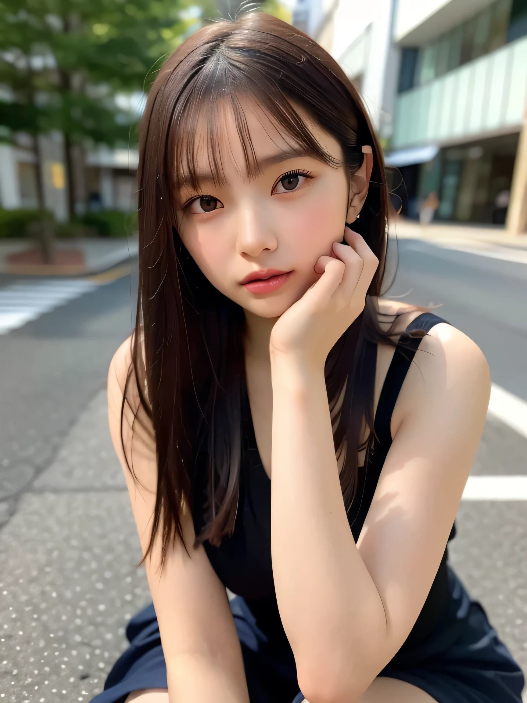 ((highest quality)), (be familiar with), beautiful girl, Japanese girl, , highly detailed eyes, highly detailed nose, highly detailed mouth, beautiful feet, beautiful hand, beautiful arms, ((perfect anatomy :1.4)), one person, no cut, outdoor, glamor, Full-body, Photo-like, campus, chiaroscuro, ((masterpiece)), 16k, textured skin, super detail